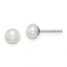 Quality Gold Sterling Silver 5-6mm White FW Cultured Button Pearl Stud Earrings - QE7666