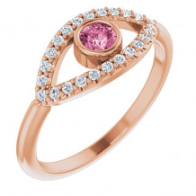14K Rose Pink Tourmaline & White Sapphire Evil Eye Ring - 72064652P