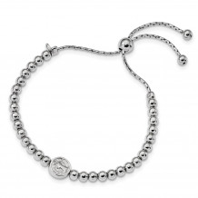 Quality Gold Sterling Silver Rhodium-plated Beaded Saint Medal 5in to 8.25in Bracelet - QG4563