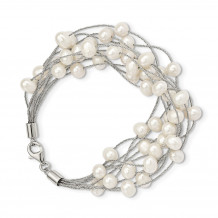 Quality Gold Sterling Silver Rhod-plat 7-8mm White FWC Pearl 10-rows Bracelet - QG5083-7.25