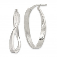Quality Gold Sterling Silver Brushed & Textured Hollow Oval Twist Hoop Earrings - QE8292