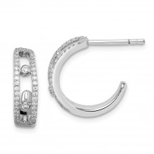 Quality Gold Sterling Silver Rhodium-plated CZ J-Hoop Earrings - QE14824