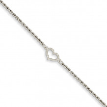 Quality Gold 14k White Gold Rope with Heart Anklet - ANK153-10