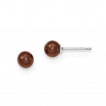 Quality Gold Sterling Silver 5-6mm Coffee FW Cultured Round Pearl Stud Earrings - QE12708