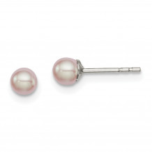 Quality Gold Sterling Silver 3-4mm Pink FW Cultured Button Pearl Stud Earrings - QE12682