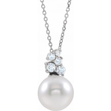 14K White Freshwater Cultured Pearl & 1/4 CTW Diamond 16-18 Necklace - 86892610P