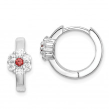 Quality Gold Sterling Silver Rhodium-plated Red & White CZ Flower  Hoop Earrings - QE15291