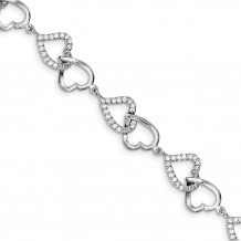 Quality Gold Sterling Silver Rhodium-plated CZ Heart Bracelet - QX541CZ