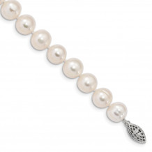 Quality Gold Sterling Silver Rhodium  9-10mm White FW Cultured Pearl Bracelet - QH4729-7.25