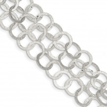 Quality Gold Sterling Silver Polished & Textured Multi-Strand Toggle Bracelet - QG3064-7