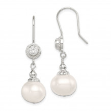 Quality Gold Sterling Silver CZ FW Cultured Pearl Dangle Earrings - QE12802