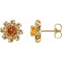 14K Yellow Citrine & 1/6 CTW Diamond Halo-Style Earrings - 87092630P