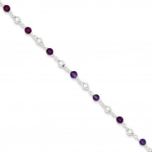Quality Gold Sterling Silver 7inch Polished Amethyst Beaded Bracelet - QH419-7