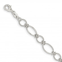 Quality Gold Sterling Silver Polished & Textured Fancy Circle & Oval Link Bracelet - QG3059-7.5