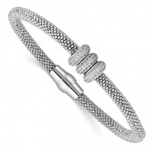 Quality Gold Sterling Silver Polished Rhodium-plated CZ Italian Magnetic Mesh Bracelet - QB957