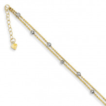Quality Gold 14k Two Tone 2 Stand Spiga Mirror Beads  Anklet - ANK241-9
