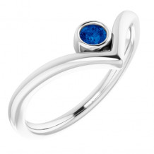 14K White Blue Sapphire Solitaire Bezel-Set V Ring - 71994608P