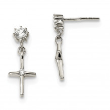 Quality Gold Sterling Silver CZ Cross Dangle Post Earrings - QE13500