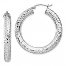 Quality Gold Sterling Silver Rhodium-plated Diamond Cut Hinged Hoop Earrings - QE11493