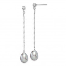 Quality Gold Sterling Silver 7-8mm FWC Grey Pearls Post Dangle Earrings - QE15029