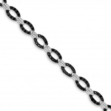 Quality Gold Sterling Silver Rhodium 7.5in Black & White CZ Circle & Bar Link Bracelet - QX791CZ