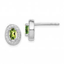 Quality Gold Sterling Silver Rhodium-plated  Light Green & White CZ Oval Stud Earrings - QE12560