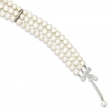 Quality Gold Sterling Silver Triple Strand White FW Cultured Pearl Bracelet - QH2470-8