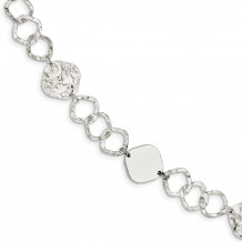 Quality Gold Sterling Silver Polished & Textured Fancy Link Bracelet - QG3048-7.5
