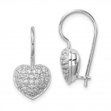 Quality Gold Sterling Silver Rhodium Plated CZ Heart Dangle Earrings - QE14973
