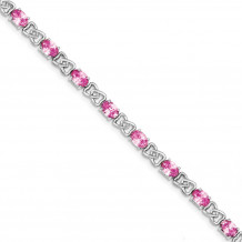 Quality Gold Sterling Silver Rhodium-plated 7inch Pink CZ Bracelet - QX423CZ