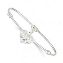Quality Gold Sterling Silver Bead  Heart Stretch Bangle Bracelet - QB465
