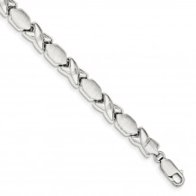 Quality Gold Sterling Silver Polished and Satin X and O Bracelet - QG3307-7