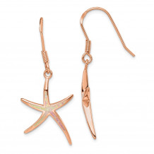 Quality Gold Sterling Silver Rose-tone  Opal Inlay Star Fish Dangle Earrings - QE14299