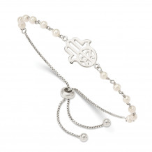 Quality Gold Sterling Silver Hamsa   FWC Pearl Adjustable Bracelet - QG4790