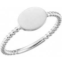 14K White Oval Engravable Beaded Ring - 514031002P