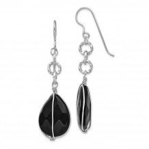 Quality Gold Sterling Silver Rhodium Plated Black Agate Tear Drop Dangle Earrings - QE9399