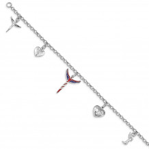 Quality Gold Sterling Silver Lavaggi Rhodium-plated Enamel Flag Angel Charm Bracelet - QG5081-7.25