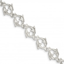 Quality Gold Sterling Silver Dolphins Bracelet - QG852-7