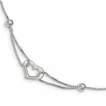 Quality Gold Sterling Silver Heart  Box Chain Bracelet - QG3815-7.5