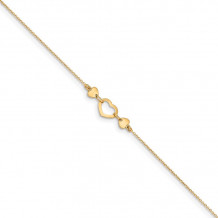 Quality Gold 14k Polished Heart with .75in ext. Anklet - ANK288-10