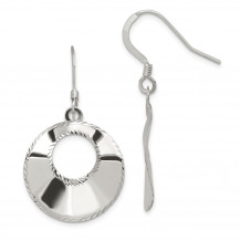 Quality Gold Sterling Silver Polished Laser Cut Wavy Circle Dangle Hook Earrings - QE13579