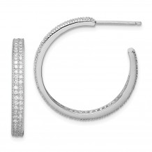 Quality Gold Sterling Silver Rhodium-plated CZ 20x3mm C-Hoop Earrings - QE13740