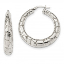 Quality Gold Sterling Silver Polished Textured Hoop Earrings - QE13218