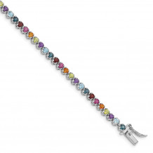 Quality Gold Sterling Silver Rhodium-plated Multi-gemstone Tennis Bracelet - QG4924-7.5