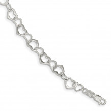 Quality Gold Sterling Silver Hearts Bracelet - QG2260-7.5