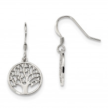 Quality Gold Sterling Silver CZ Tree of Life Dangle Shepherd Hook Earrings - QE13562
