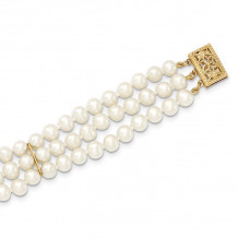 Quality Gold 14k White Near Round FW Cultured Pearl 3-strand Bracelet - PR14-7.5