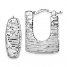 Quality Gold Sterling Silver Rhodium-plated Polished Textured Hollow Hoop Earrings - QE11413