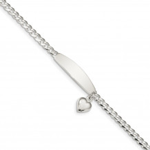 Quality Gold Sterling Silver Polished Curb Link ID Heart Dangle Bracelet - QID211-7.5