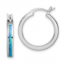 Quality Gold Sterling Silver  Blue Opal Inlay Hoop Earrings - QE7434